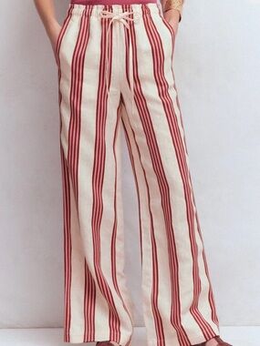 Boden Linen Striped Wide-Leg Pants